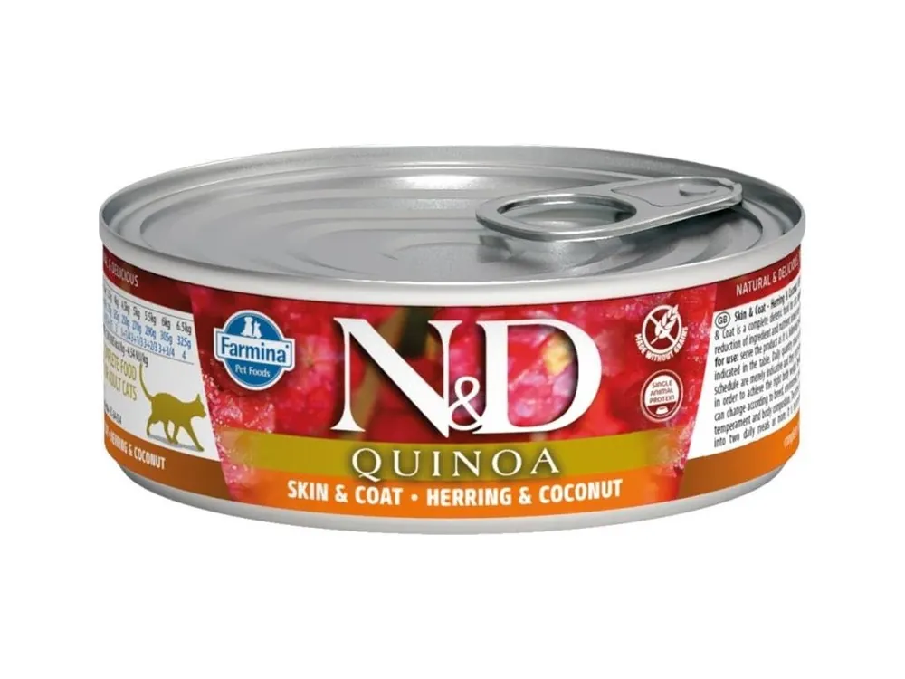 N&D QUINOA Cat konzerva Herring & Coconut 80 g Dokud Zásoby Vydrží