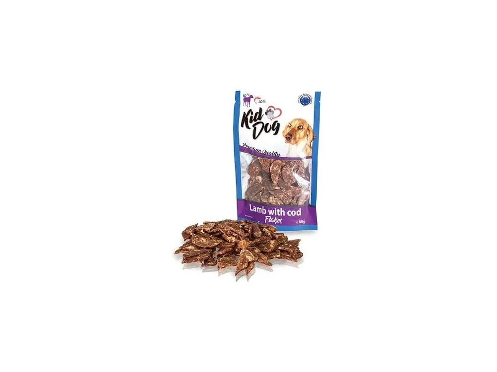 KIDDOG jehněčí lupínky s mořskou treskou 80 g Objednat Nyní
