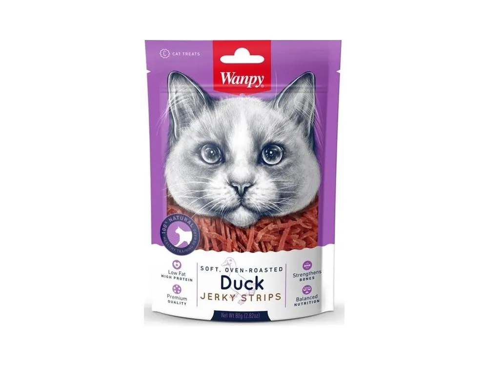 Nejlepší Volba Wanpy Cat Soft Duck Jerky Strips for Cat 80 g