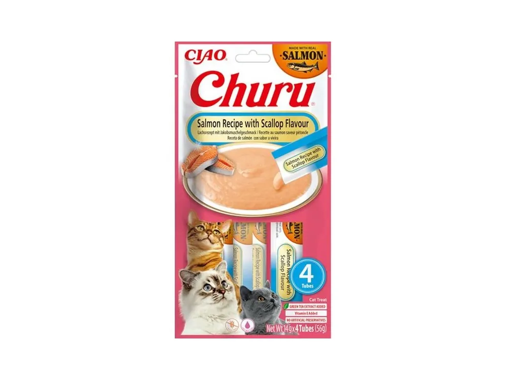 Nová Kolekce Inaba Churu cat snack losos & hřebenatka 4x14 g