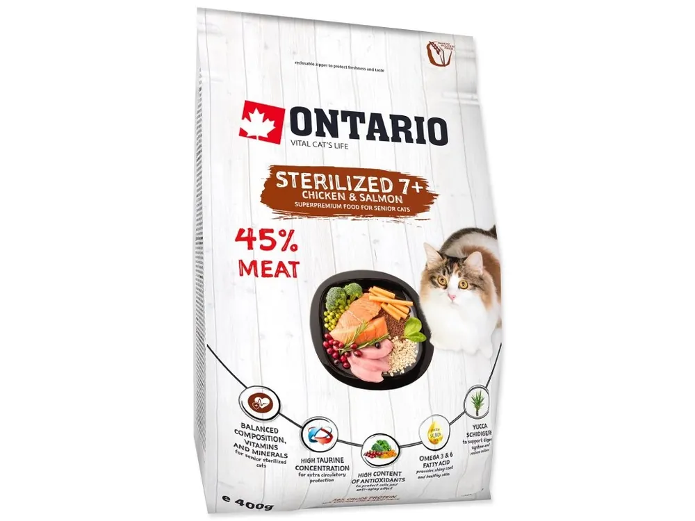 Bezpečná Platba Krmivo Ontario Cat Sterilised 7+ Senior 0,4kg