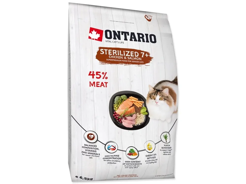 Nízká Cena Krmivo Ontario Cat Sterilised 7+ Senior 6,5kg