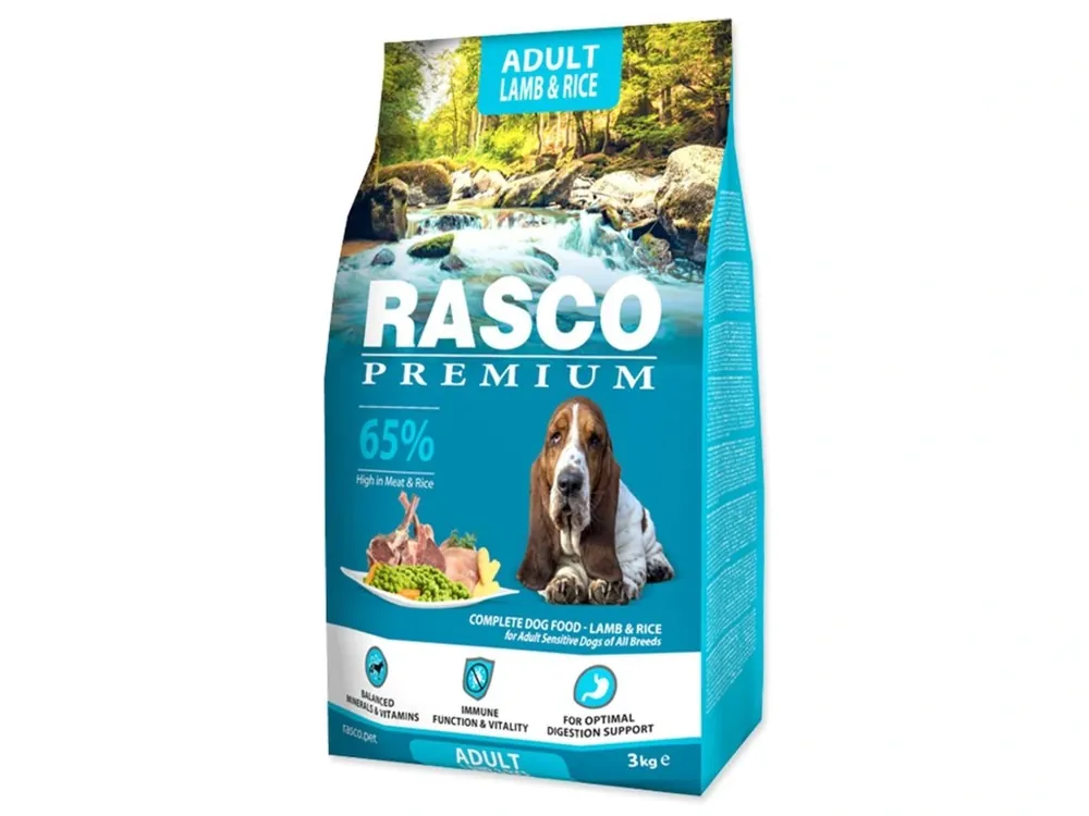 Nakupujte Hned Krmivo Rasco Premium Adult jehněčí s rýží 3 kg