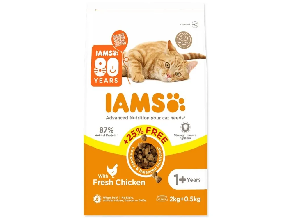 Cenová Bomba Krmivo IAMS Cat Adult Chicken 2kg + 500g ZDARMA