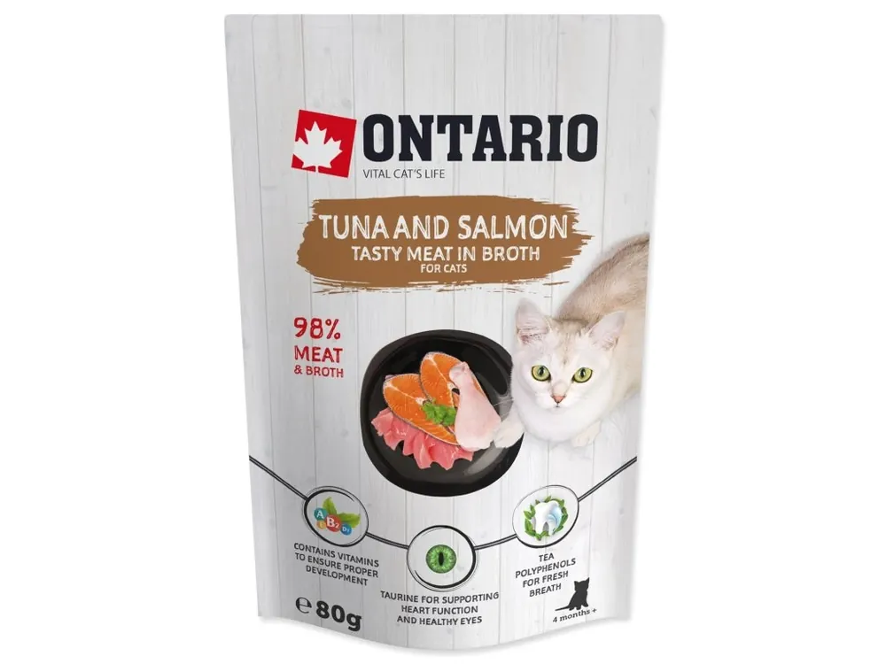 Nejlepší Cena Kapsička Ontario tuňák a losos ve vývaru 80 g