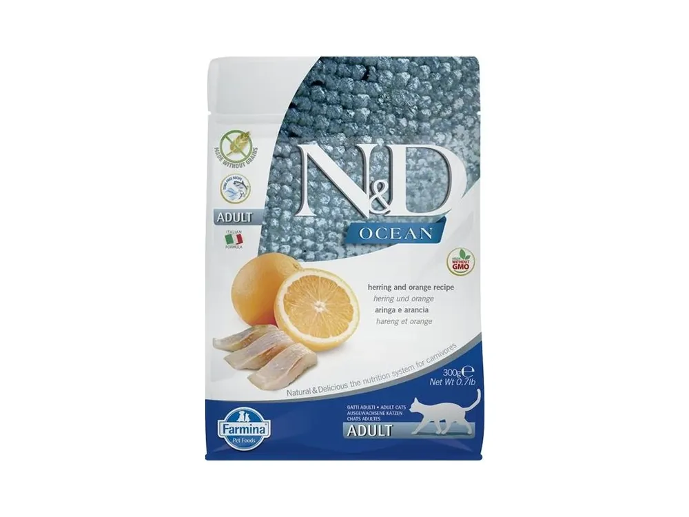 N&D OCEAN Cat GF Herring & Orange Adult 300 g Speciální Cena