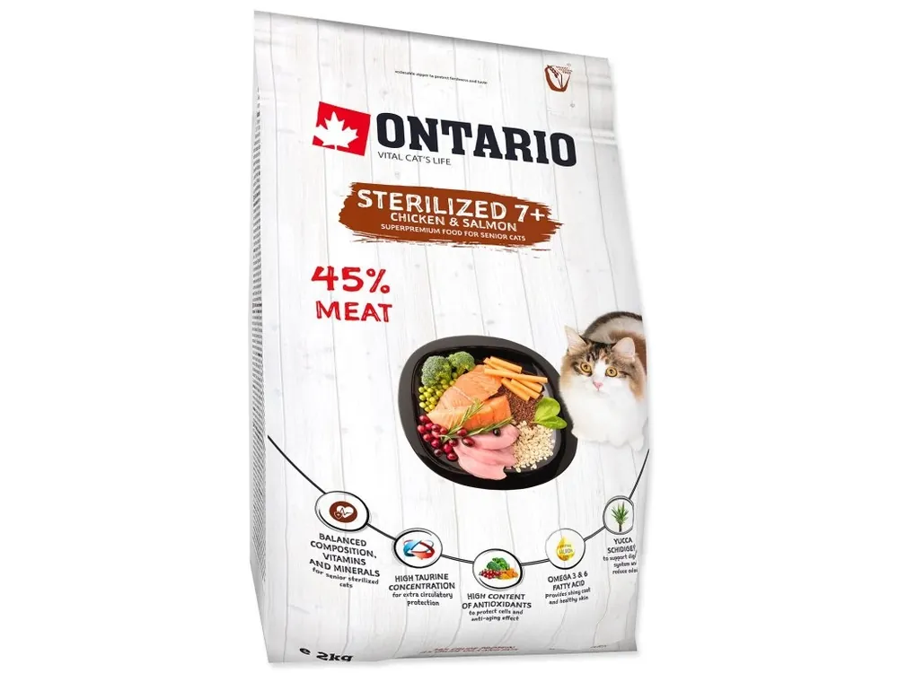 Krmivo Ontario Cat Sterilised 7+ Senior 2kg Vysoce Kvalitní