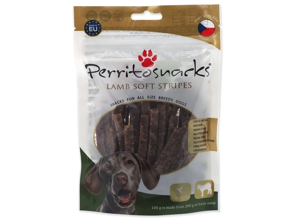 Pochoutka Perrito jehně, měkké proužky 100 g Autentický