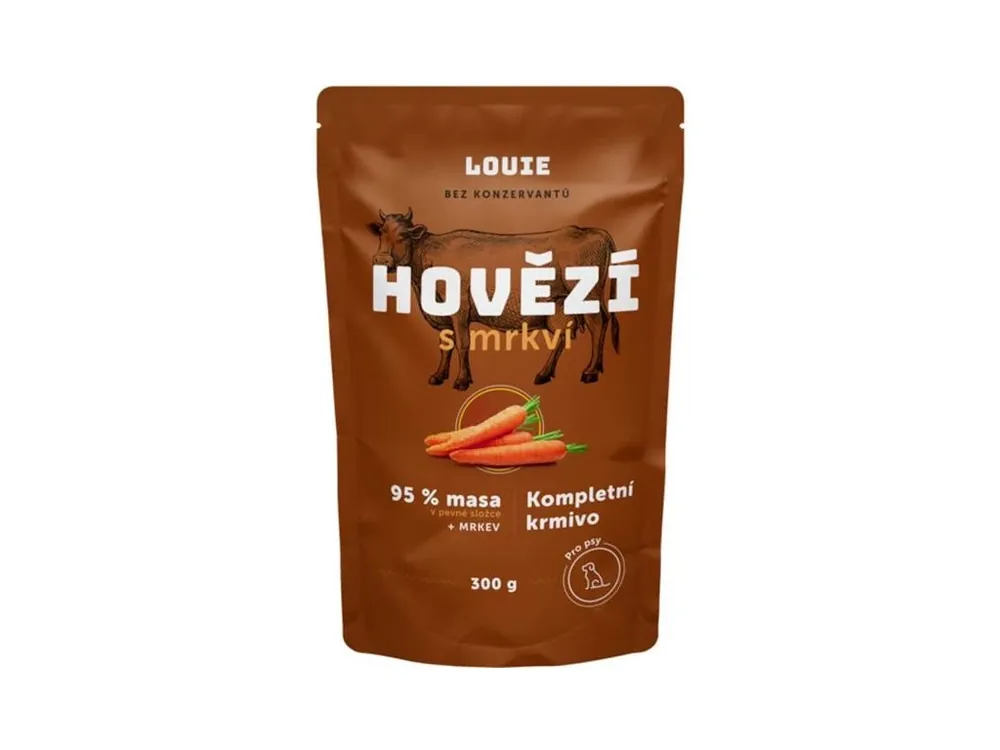 Aktuální Louie kapsička pro psy hovězí s mrkví 300g