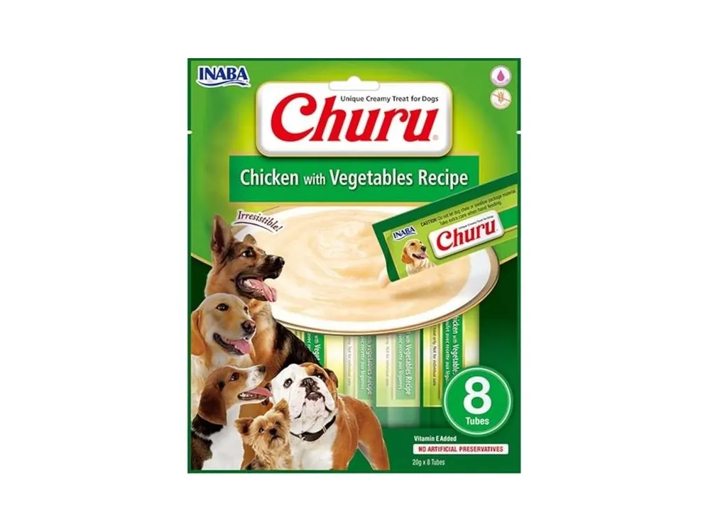 Ověřený Inaba Churu dog snack kuře & zelenina 8x 20g