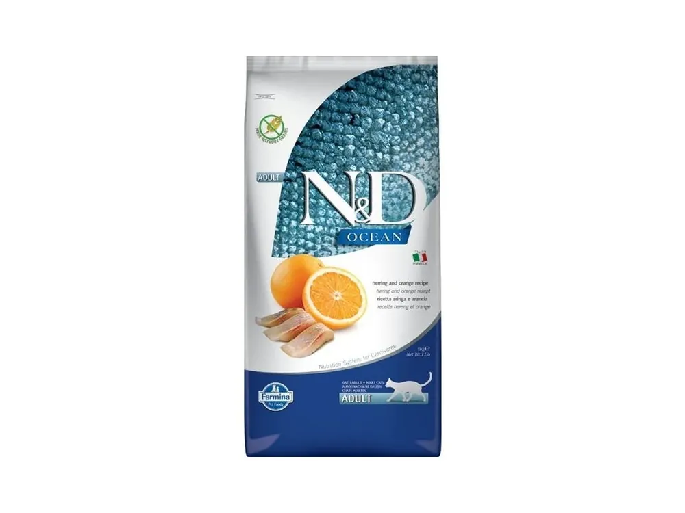 Nejprodávanější N&D OCEAN Cat GF Herring & Orange Adult 5 kg