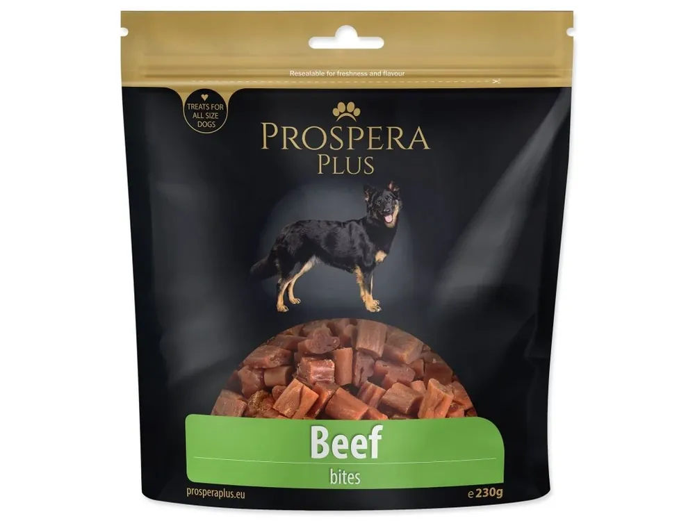 Pochoutka Prospera Plus hovězí kousky 230 g Sezónní Sleva