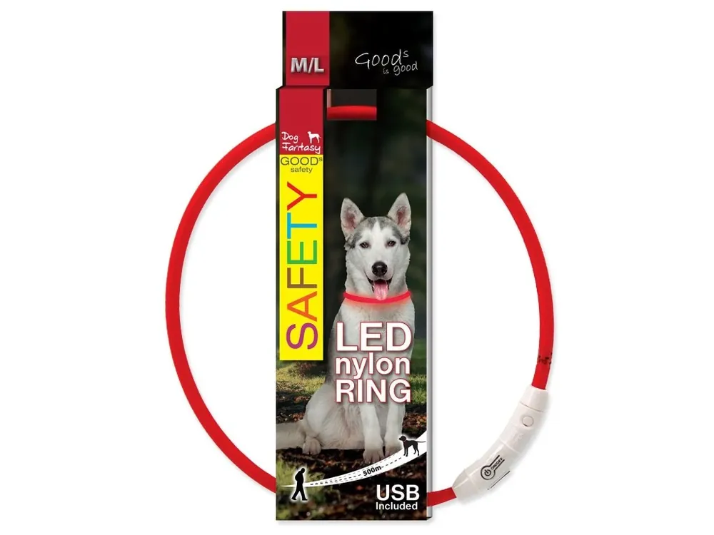 Nízká Cena Obojek Dog Fantasy LED nylon červený 65cm