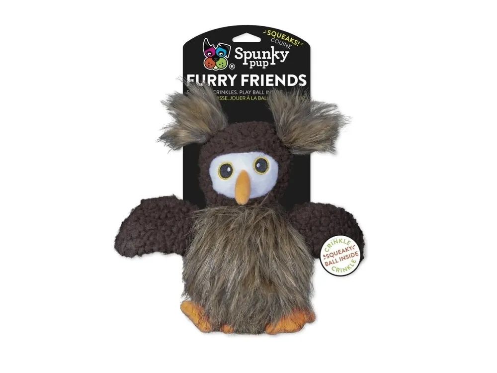 Sova s pískajícím míčkem Spunky Pup 20cm Sleva