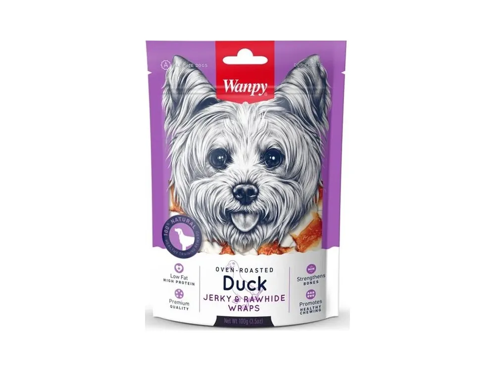 Koupit Online Wanpy Dog Duck Jerky & Rawhide Wraps 100 g
