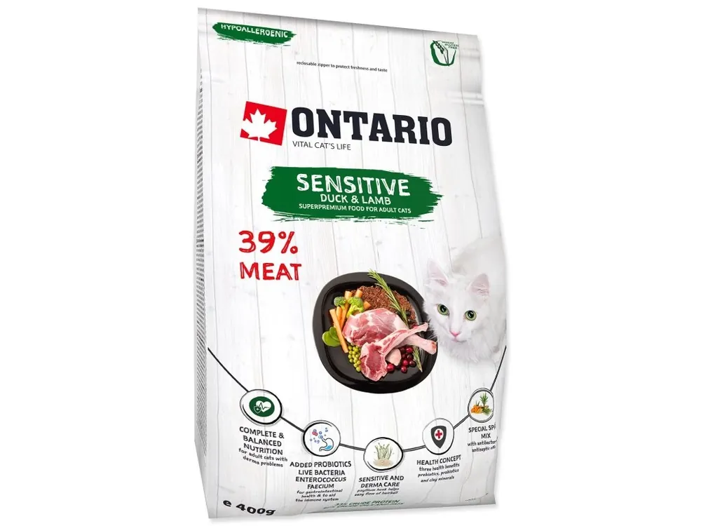 Autentický Krmivo Ontario Cat Sensitive/Derma 0,4kg
