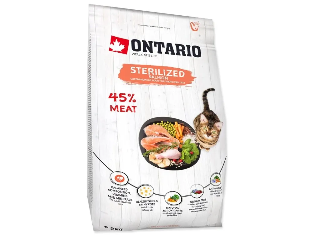 Krmivo Ontario Cat Sterilised Salmon 2kg Cenový Hit