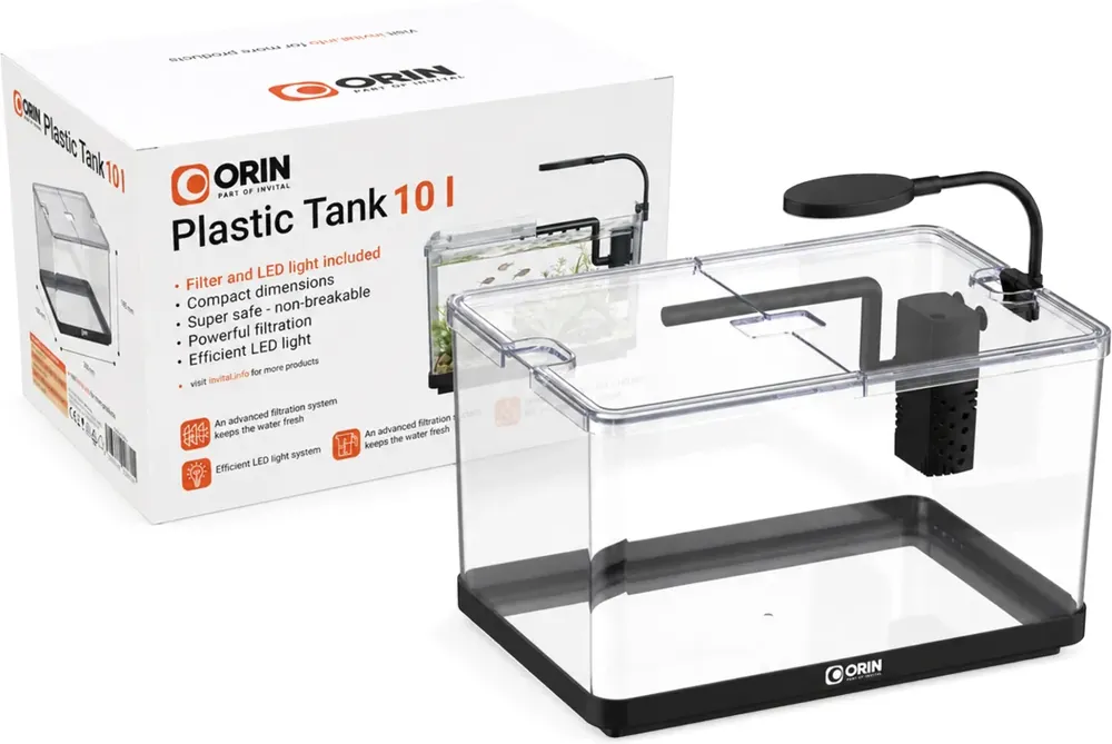 ORIN mini plastové akvárium 10l s LED osvětlením a vnitřní filtrací černé Autentický