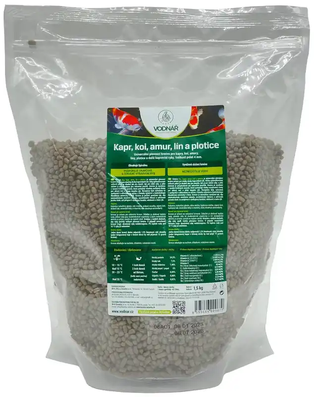 Vodnář krmivo Kapr, KOI, Amur, Lín A Plotice 1,5 kg Hit Sezóny
