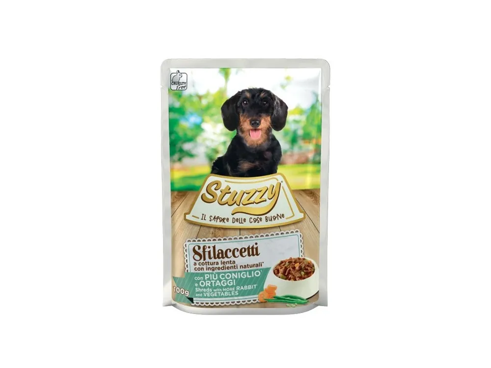 Značkový Stuzzy Dog Shreds - Trhané králičí se zeleninou 100 g
