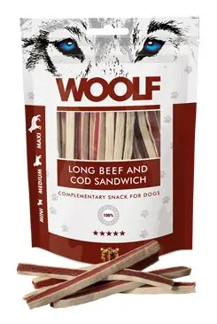 WOOLF pochoutka soft beef and cod sandwich long 100g Nová Kolekce