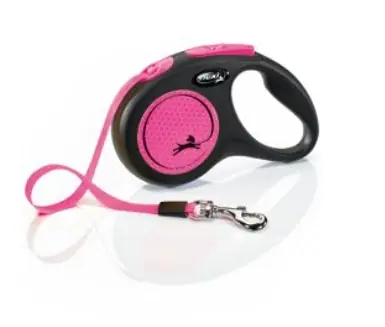 Vodítko FLEXI Neon S pásek 5m/15kg černá/růžová NEW Aktuální