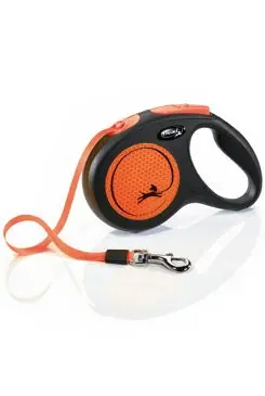 Speciální Cena Vodítko FLEXI Neon M pásek 5m/25kg černá/oranžová NEW