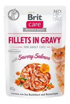 Brit Care Cat Fillets in Gravy Savory Salmon 85g Sleva