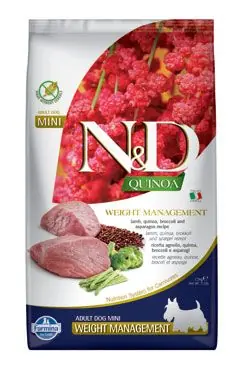Speciální Cena N&D Quinoa DOG Weight Mnmgnt Lamb &Broccoli Mini 2,5kg