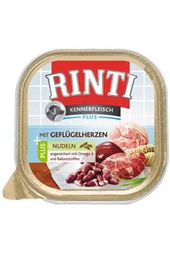 Cenová Bomba Rinti Dog Kennerfl. vanička drůbeží srdíčka+nudle 300g