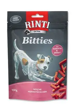 Speciální Cena Rinti Dog Extra Mini-Bits pochoutka mrkev+špenát 100g