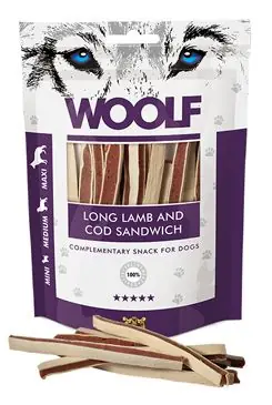 Zlevněný WOOLF pochoutka soft lamb and cod sandwich long 100g
