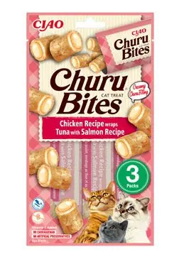 Akční Cena Churu Cat Bites Chicken wraps&Tuna Salmon Purée 3x10g