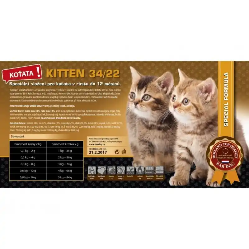 Bezpečná Platba Granule Bardog Kitten 34/22 super prémium 10kg