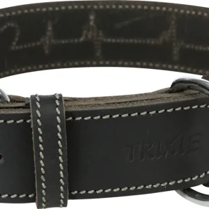 TRIXIE RUSTIC kožený obojek Heartbeat - černá L 47-55cm/40mm Poslední Šance