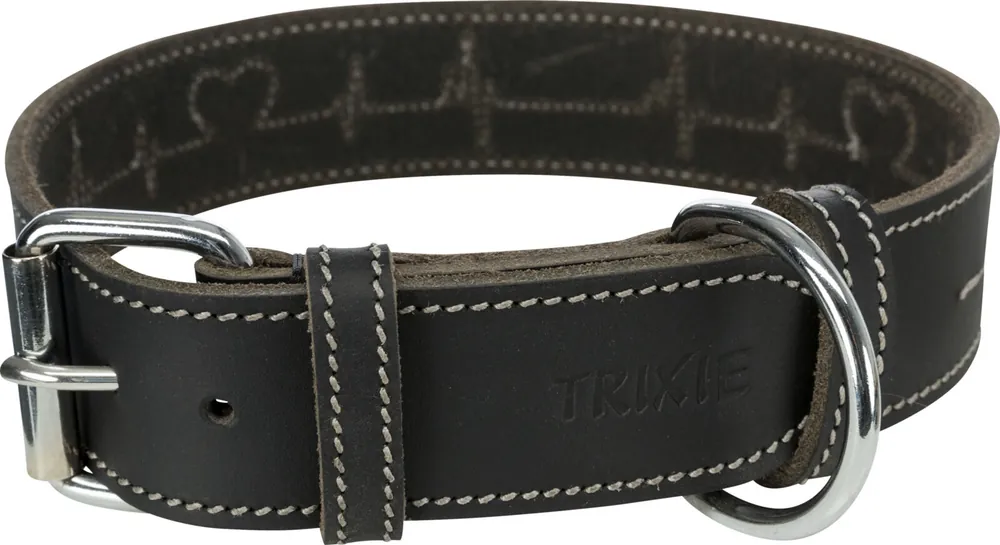 TRIXIE RUSTIC kožený obojek Heartbeat - černá L 47-55cm/40mm Poslední Šance