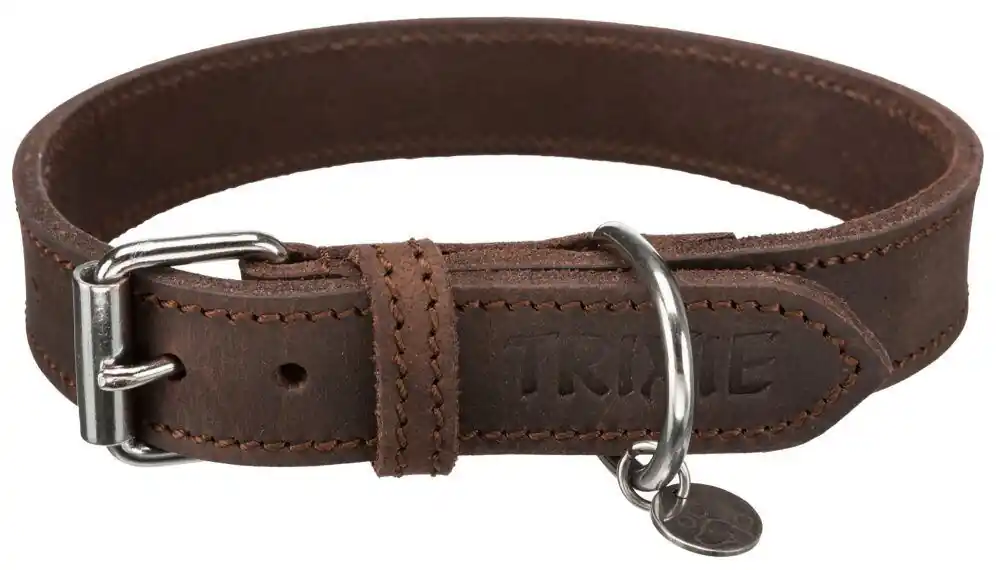 TRIXIE Kožený obojek RUSTIC - tmavě-hnědá M 37-44cm/25mm Rychlé Dodání
