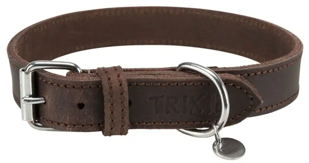 Cenově Výhodný TRIXIE Kožený obojek RUSTIC - tmavě-hnědá M-L 42-48cm/25mm