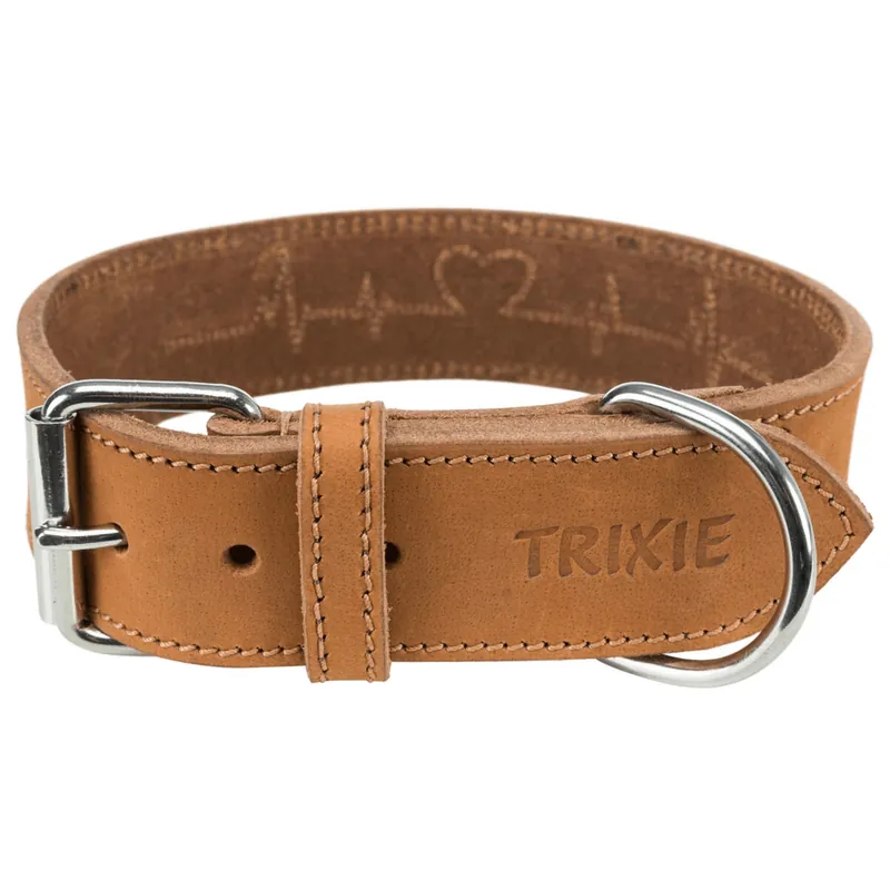 Super Cena TRIXIE Rustic kožený obojek Heartbeat - hnědá M 38-47cm/40mm