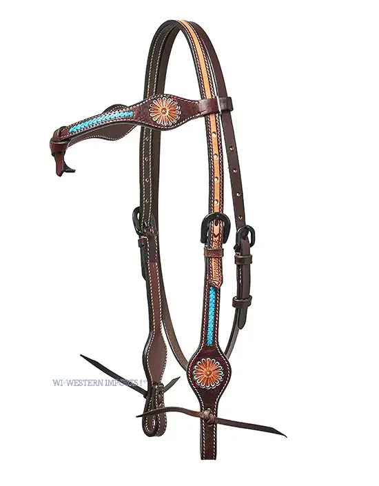Westerná uzdečka Western Imports HORSEMAN´S TACK TURQUOIS FLOWER AND BRAIDING Sezónní Sleva