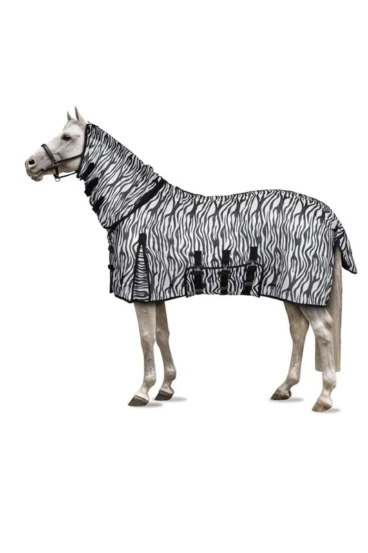 Bezpečná Platba Síťová deka Horze Defender s krčním dílem a krytem břicha zebra - Velikost 145