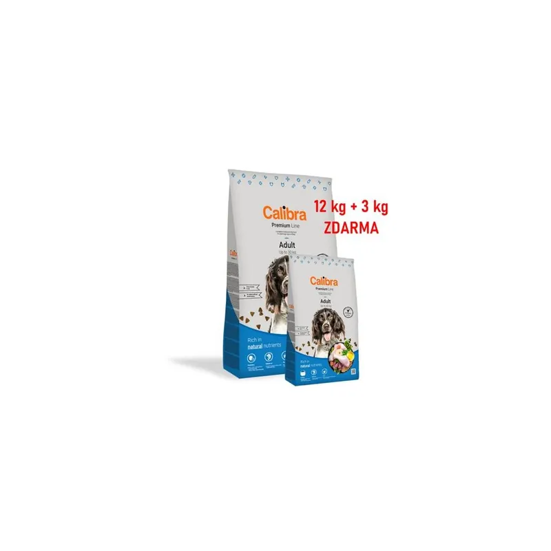 Horká Nabídka Calibra Dog Premium Line Adult 12 kg + 3 kg Zdarma