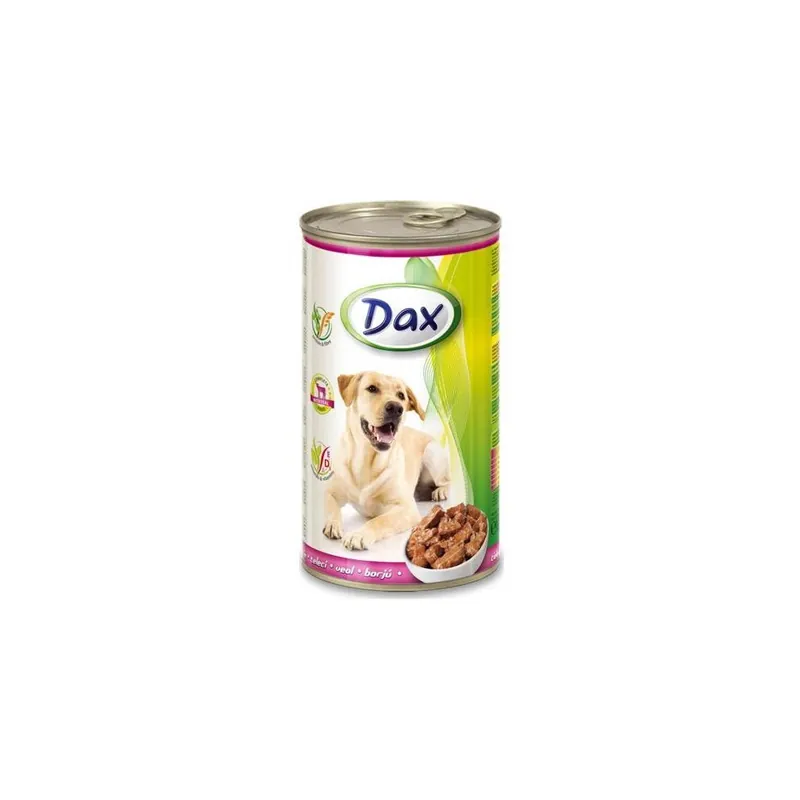 Konzerva pro psy DAX, kousky telecí, 1240 g Finální Výprodej