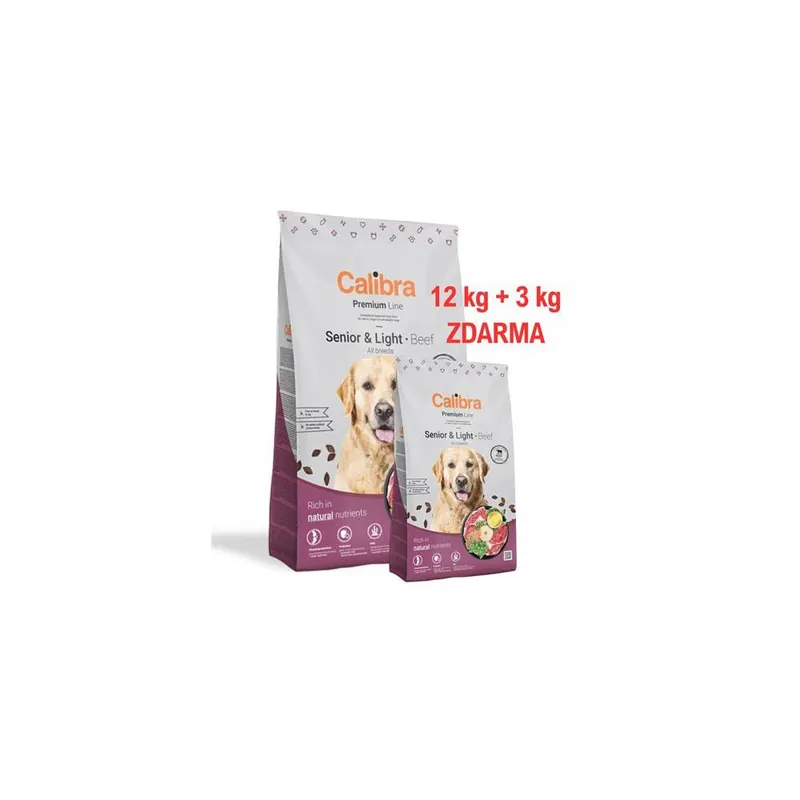 Cenová Bomba Calibra Dog Premium Line Senior&,Light, hovězí, 12 kg + 3 kg ZDARMA