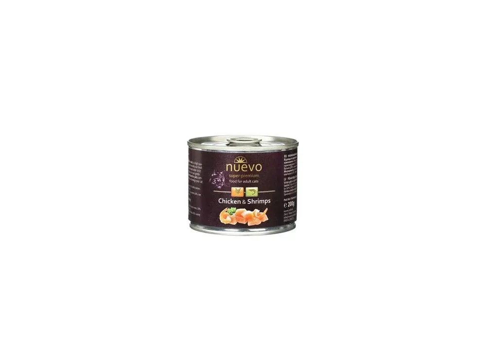 Nuevo kočka adult Kuře a krevety konz. 200g Výprodej