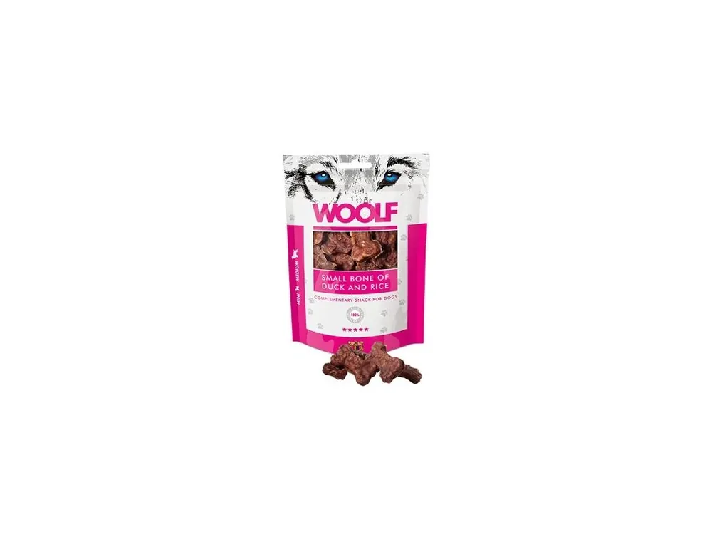 WOOLF pochoutka small bone of duck and rice 100g Sleva