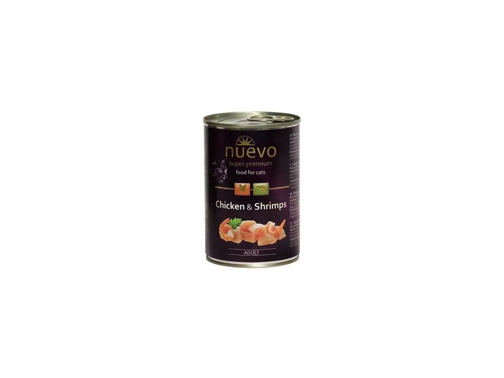 Nuevo kočka adult Kuře a krevety konz. 400g Vrácení Zdarma